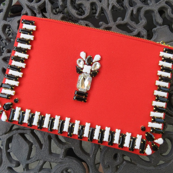 Shiraleah Rafaella Red Jewelled Zip Pouch Bag - Picture 1 of 8